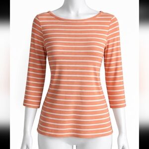 Bright Coral Stripe Stretch Top | Flattering Fit | Everyday Essential